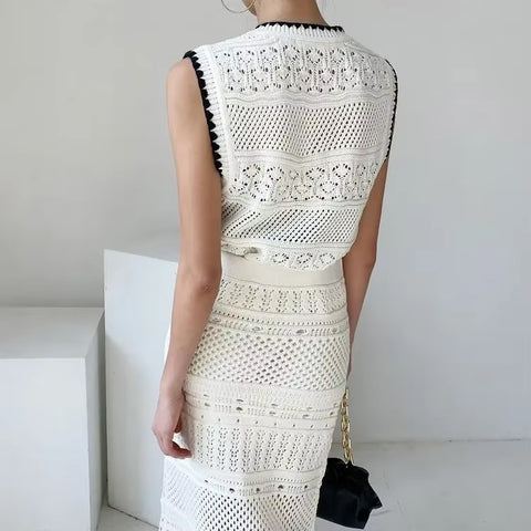 New Tassel Weave Fashion Design Hollow Elegant Spring And Summer Hip Skirt Two-piece Set CODE: KAR3547