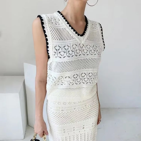 New Tassel Weave Fashion Design Hollow Elegant Spring And Summer Hip Skirt Two-piece Set CODE: KAR3547