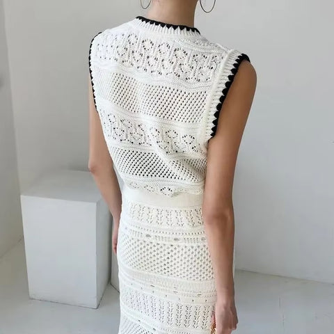 New Tassel Weave Fashion Design Hollow Elegant Spring And Summer Hip Skirt Two-piece Set CODE: KAR3547