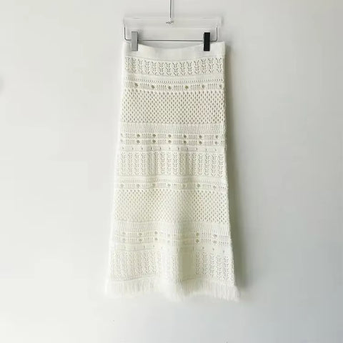 New Tassel Weave Fashion Design Hollow Elegant Spring And Summer Hip Skirt Two-piece Set CODE: KAR3547