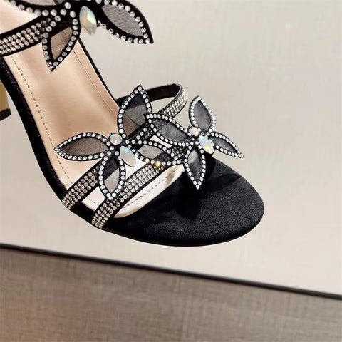 New Crystal Butterfly Open Toen Thin Fashion Rhinestone Snake Coiled Ankle Strap High Heels CODE: KAR3550