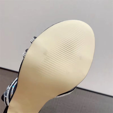 New Crystal Butterfly Open Toen Thin Fashion Rhinestone Snake Coiled Ankle Strap High Heels CODE: KAR3550