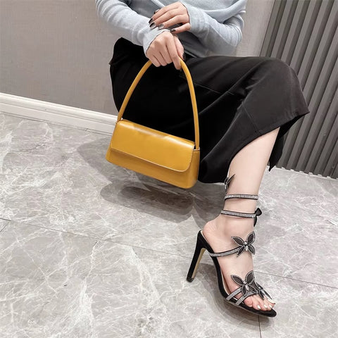 New Crystal Butterfly Open Toen Thin Fashion Rhinestone Snake Coiled Ankle Strap High Heels CODE: KAR3550