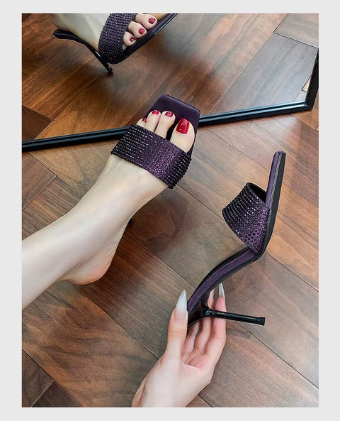 Summer New Water Diamond Square Head High Thin Heel CODE: KAR3551