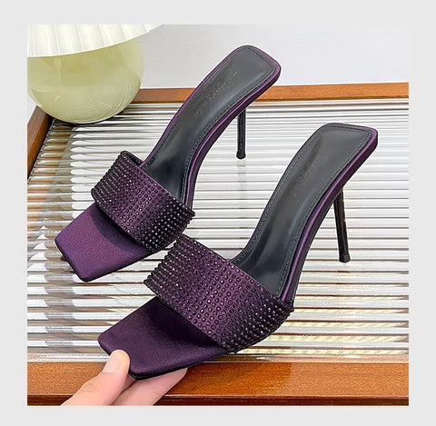 Summer New Water Diamond Square Head High Thin Heel CODE: KAR3551
