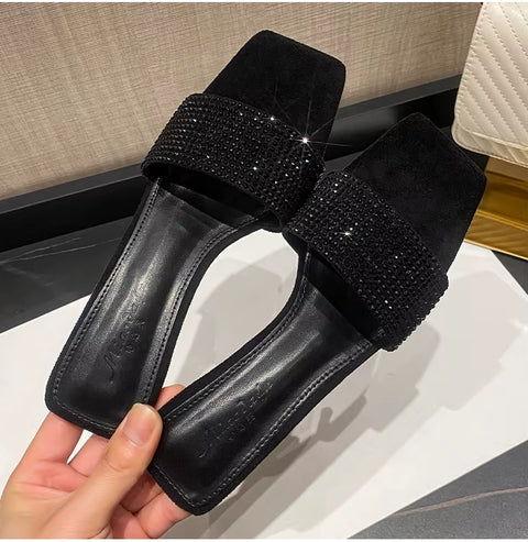 Summer New Water Diamond Square Head High Thin Heel CODE: KAR3551