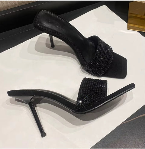 Summer New Water Diamond Square Head High Thin Heel CODE: KAR3551