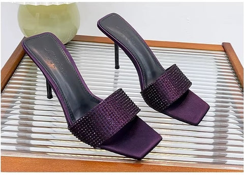 Summer New Water Diamond Square Head High Thin Heel CODE: KAR3551