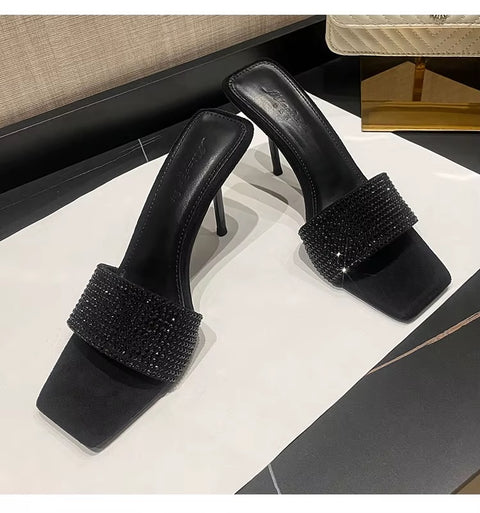 Summer New Water Diamond Square Head High Thin Heel CODE: KAR3551