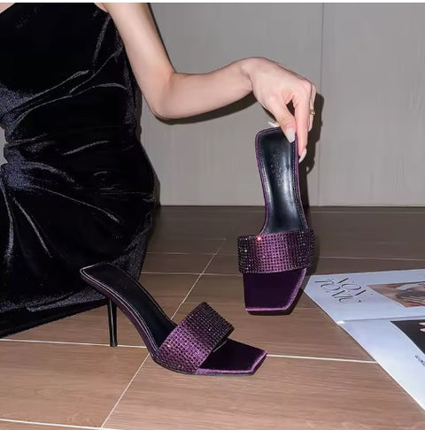 Summer New Water Diamond Square Head High Thin Heel CODE: KAR3551
