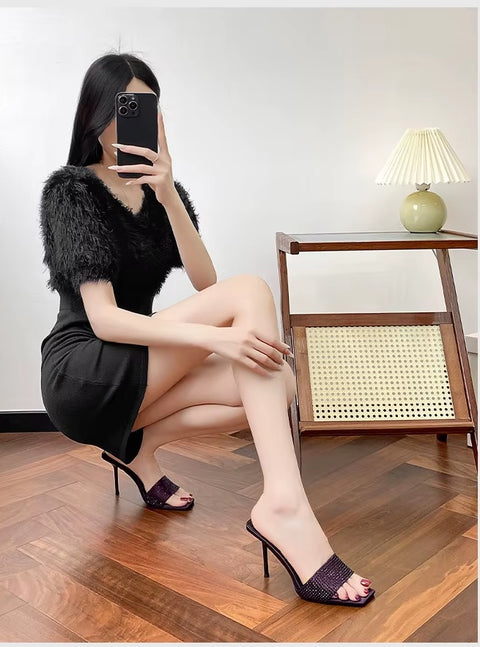 Summer New Water Diamond Square Head High Thin Heel CODE: KAR3551