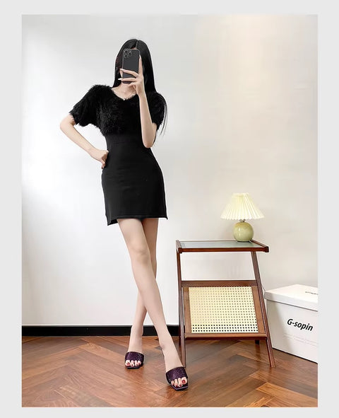 Summer New Water Diamond Square Head High Thin Heel CODE: KAR3551