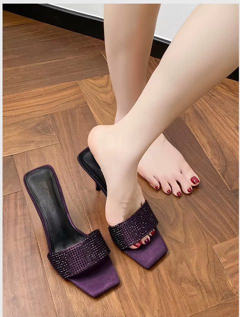 Summer New Water Diamond Square Head High Thin Heel CODE: KAR3551