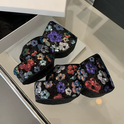 New Wedge Flower Print  High Heels Platform Sandals CODE: KAR3556