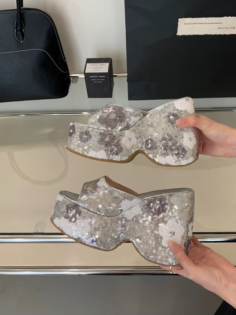 New Wedge Flower Print  High Heels Platform Sandals CODE: KAR3556