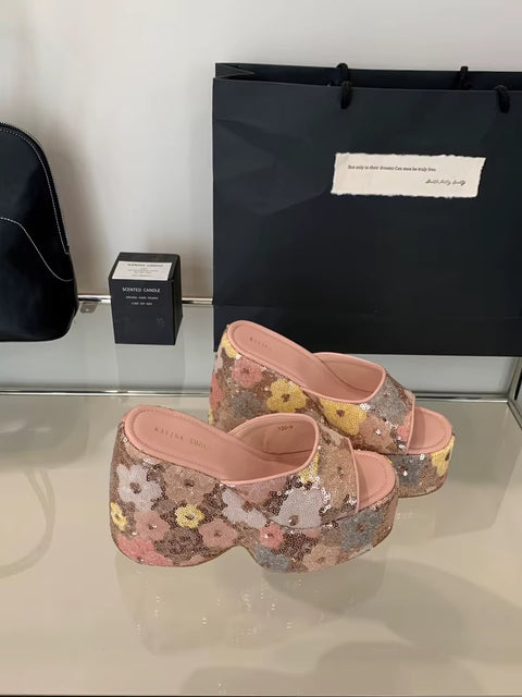 New Wedge Flower Print  High Heels Platform Sandals CODE: KAR3556