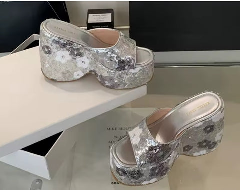 New Wedge Flower Print  High Heels Platform Sandals CODE: KAR3556
