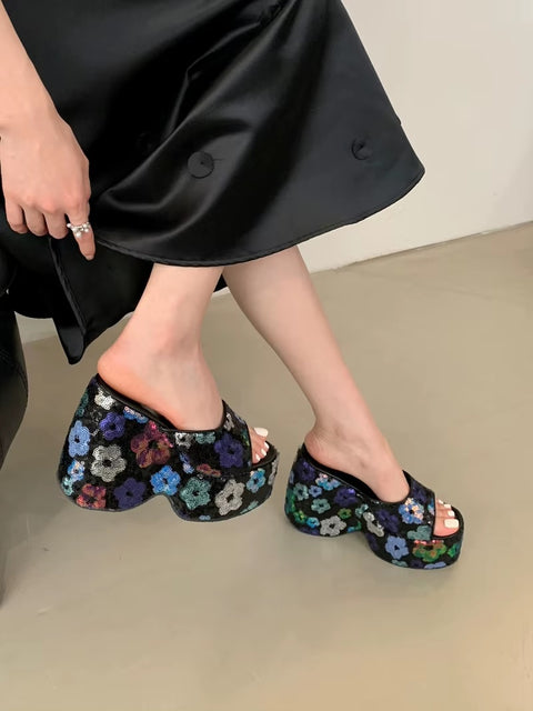 New Wedge Flower Print  High Heels Platform Sandals CODE: KAR3556