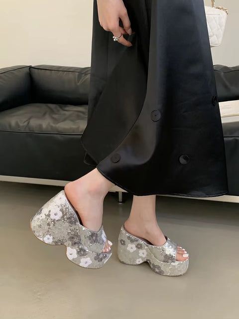 New Wedge Flower Print  High Heels Platform Sandals CODE: KAR3556