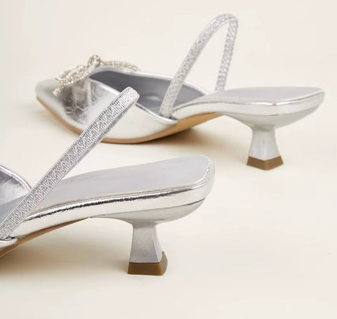 New Crystal Bowknot Thin Low Pumps Gladiator Sling back salty Pointed Toe Prom heel CODE: KAR3557