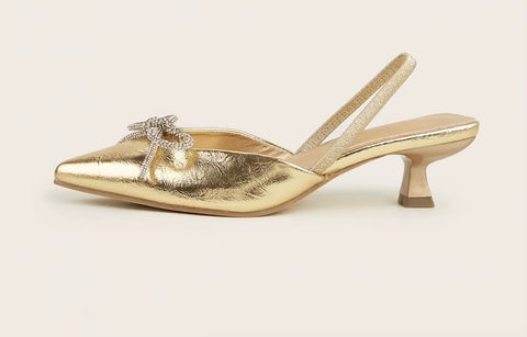 New Crystal Bowknot Thin Low Pumps Gladiator Sling back salty Pointed Toe Prom heel CODE: KAR3557