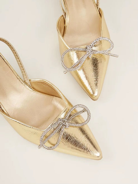 New Crystal Bowknot Thin Low Pumps Gladiator Sling back salty Pointed Toe Prom heel CODE: KAR3557