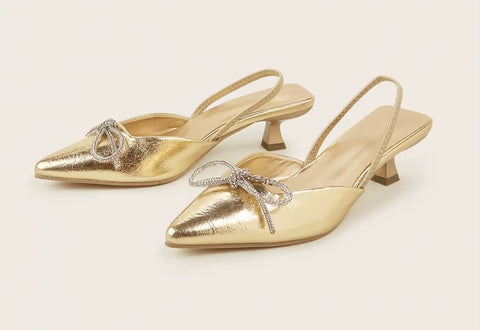 New Crystal Bowknot Thin Low Pumps Gladiator Sling back salty Pointed Toe Prom heel CODE: KAR3557