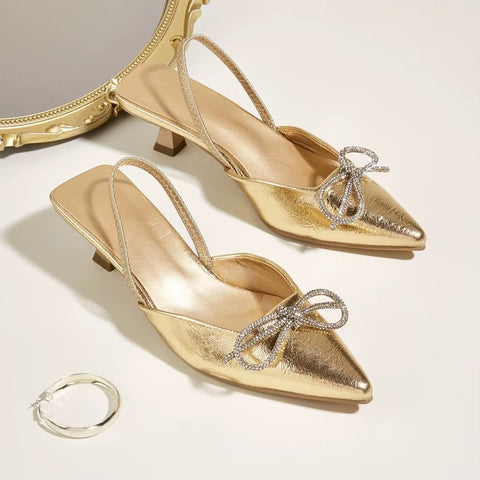 New Crystal Bowknot Thin Low Pumps Gladiator Sling back salty Pointed Toe Prom heel CODE: KAR3557