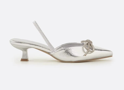 New Crystal Bowknot Thin Low Pumps Gladiator Sling back salty Pointed Toe Prom heel CODE: KAR3557