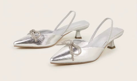 New Crystal Bowknot Thin Low Pumps Gladiator Sling back salty Pointed Toe Prom heel CODE: KAR3557