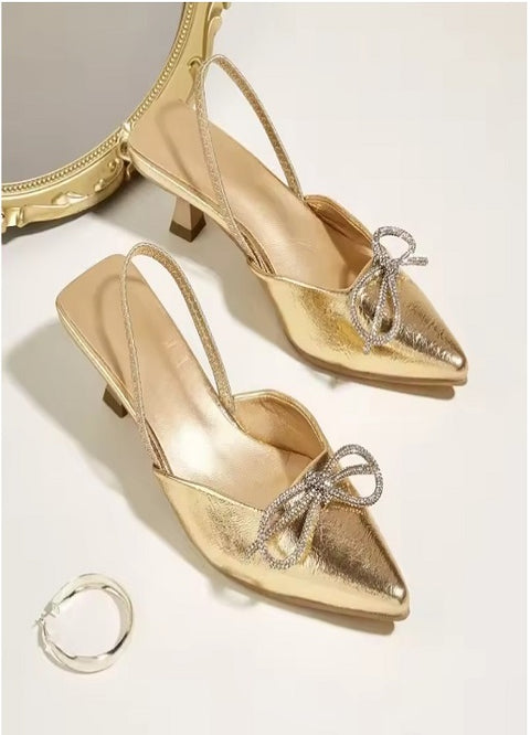New Crystal Bowknot Thin Low Pumps Gladiator Sling back salty Pointed Toe Prom heel CODE: KAR3557