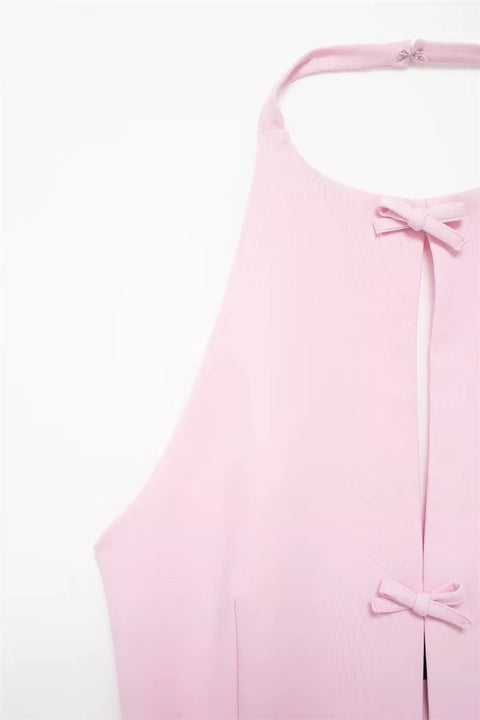 New Bow Rhinestone Crop Cut Out Sleeveless Off Shoulder Backless Sexy Top CODE: KAR3561