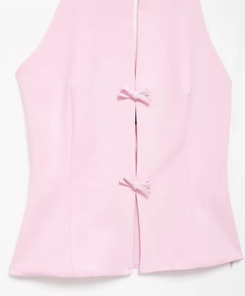 New Bow Rhinestone Crop Cut Out Sleeveless Off Shoulder Backless Sexy Top CODE: KAR3561