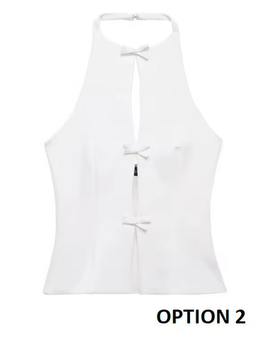 New Bow Rhinestone Crop Cut Out Sleeveless Off Shoulder Backless Sexy Top CODE: KAR3561