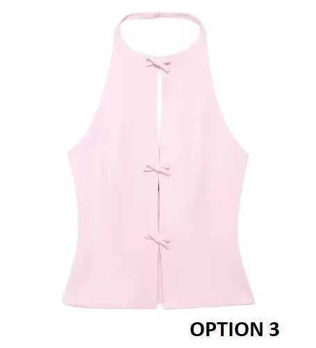 New Bow Rhinestone Crop Cut Out Sleeveless Off Shoulder Backless Sexy Top CODE: KAR3561