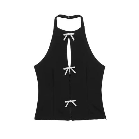 New Bow Rhinestone Crop Cut Out Sleeveless Off Shoulder Backless Sexy Top CODE: KAR3561