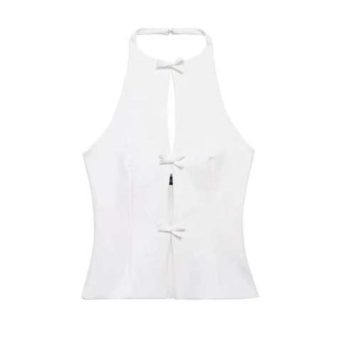 New Bow Rhinestone Crop Cut Out Sleeveless Off Shoulder Backless Sexy Top CODE: KAR3561