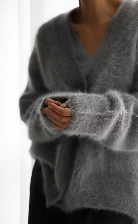 New Fashion V-neck Long Sleeve Solid Button Oversized Jacket CODE: KAR3566