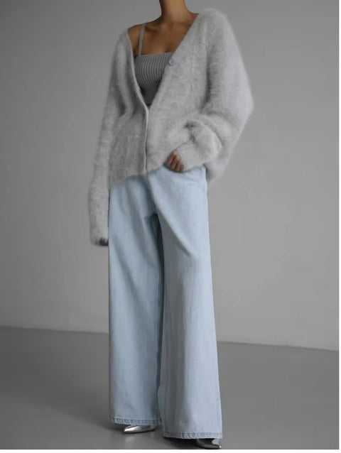 New Fashion V-neck Long Sleeve Solid Button Oversized Jacket CODE: KAR3566