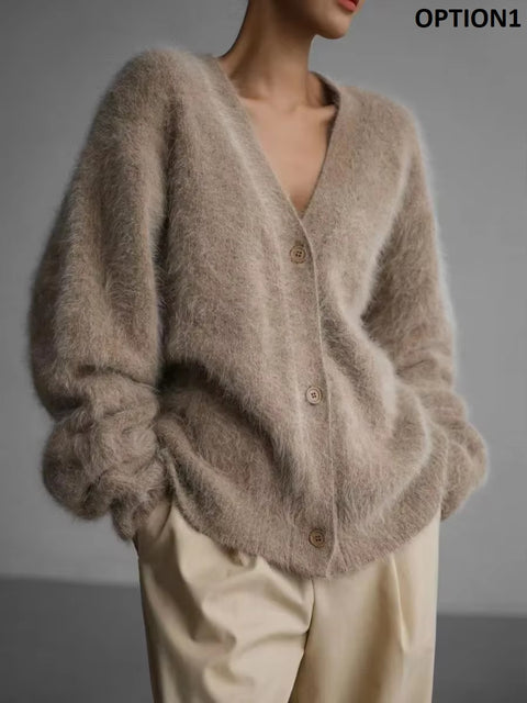 New Fashion V-neck Long Sleeve Solid Button Oversized Jacket CODE: KAR3566