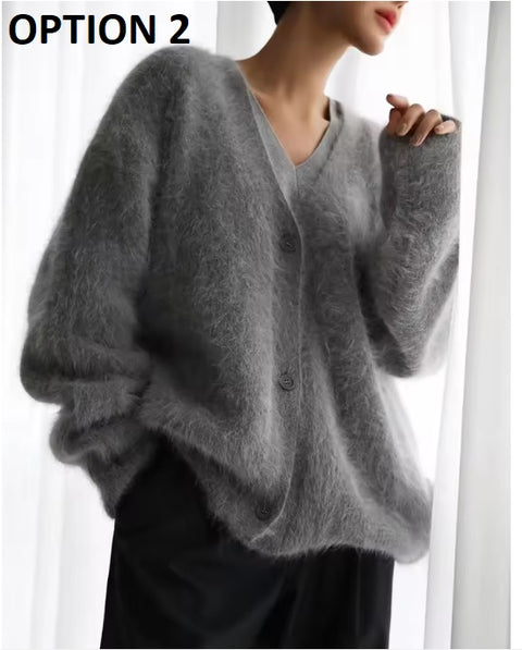 New Fashion V-neck Long Sleeve Solid Button Oversized Jacket CODE: KAR3566