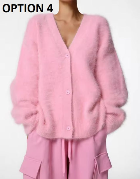 New Fashion V-neck Long Sleeve Solid Button Oversized Jacket CODE: KAR3566