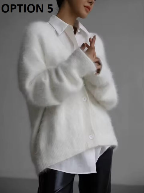 New Fashion V-neck Long Sleeve Solid Button Oversized Jacket CODE: KAR3566