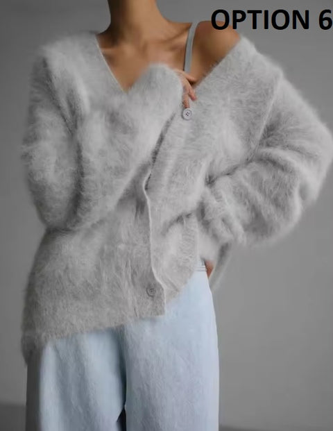 New Fashion V-neck Long Sleeve Solid Button Oversized Jacket CODE: KAR3566