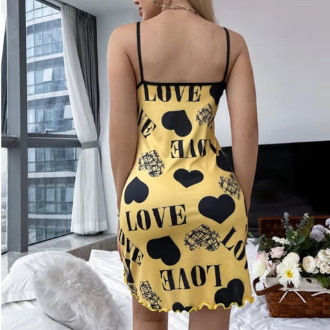 New sexy Spaghetti Strap V-Neck Loose  Cute Print Sleep Dress CODE: KAR3569