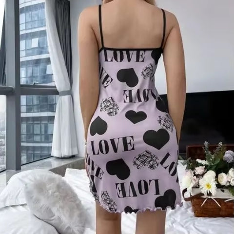 New sexy Spaghetti Strap V-Neck Loose  Cute Print Sleep Dress CODE: KAR3569