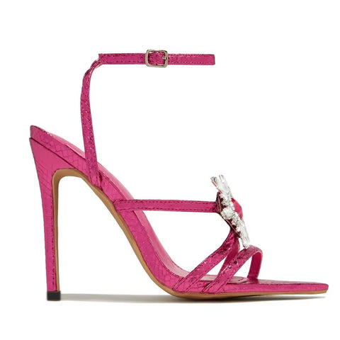 New Crystal Flower Buckle Narrow Band Pointed Toe Stripper Heels CODE: KAR3572