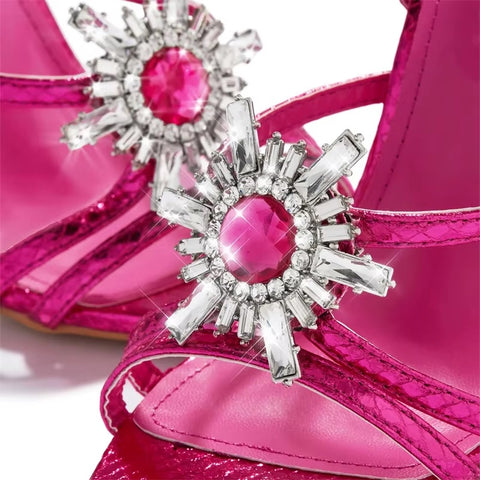 New Crystal Flower Buckle Narrow Band Pointed Toe Stripper Heels CODE: KAR3572