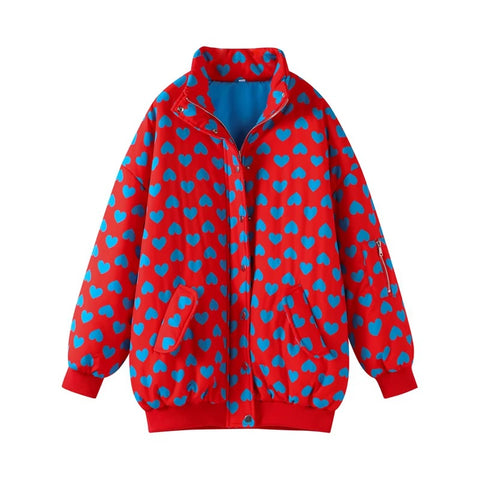 New Fashion Stand Collar Love Print Thick Zipper Pocket Jacket Mini Skirt 2 Piece Set CODE: KAR3576