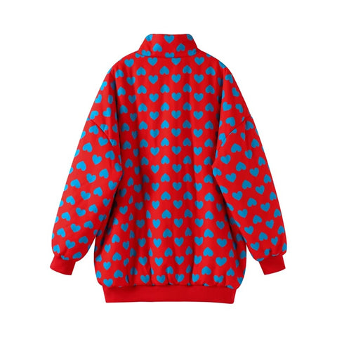 New Fashion Stand Collar Love Print Thick Zipper Pocket Jacket Mini Skirt 2 Piece Set CODE: KAR3576